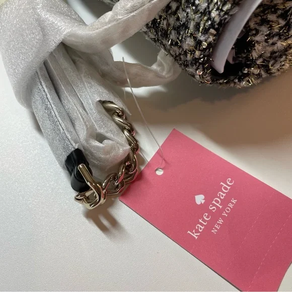 Kate Spade Flap Clasp Black and Gold Natalia Tweed Boucle Crossbody Bag Purse - Picture 9 of 10